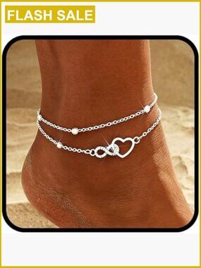 Dainty Anklet Set for Women - Adjustable Silver Chain Ankle Bracelets Summer